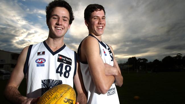 Darcy Fort (right) and his brother Fraser as Geelong Falcons in 2012.