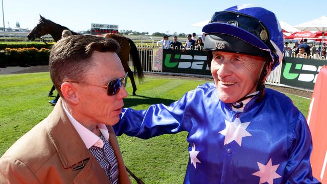 Former jockey turned trainer Chris Munce and Jeff Lloyd have become good friends after both overcoming health battles. Picture: Darren England