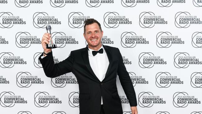 Ashley Bradnam posed as his brother Luke are accepting a trophy for the Best Station Produced Comedy Segment at the 2019 Australian Commercial Radio Awards last night.