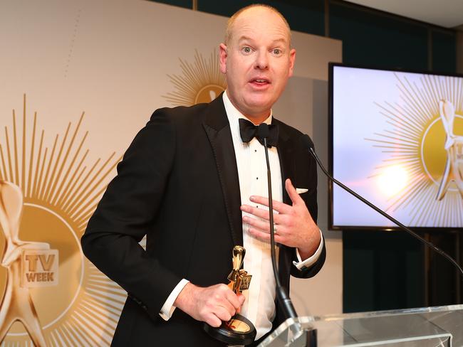 ‘I’m a comedian’. Tom Gleeson with his controversial Gold Logie. Picture: Getty Images