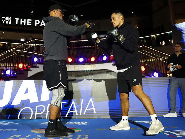 Jai and his father, Tapu, training this week. Picture: Getty Images