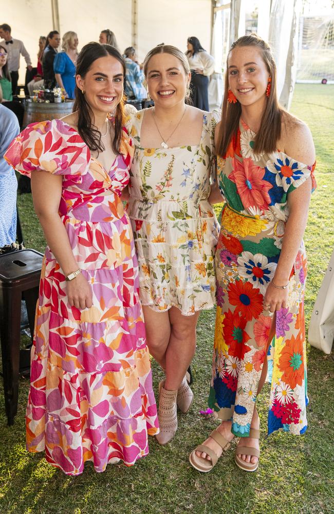 At the Sparkling Soiree Ladies Day are (from left) Zoe Doyle, Rachael Woodland and Jade Gaske hosted by Willowburn Football Club, Saturday, August 3, 2024. Picture: Kevin Farmer