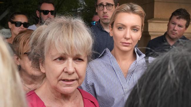 Marion Sweetman (front) speaking to media outside court with her daughter Laura. Picture: Dean Martin