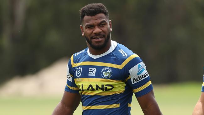 Maika Sivo during Parramatta training. Picture: Brett Costello