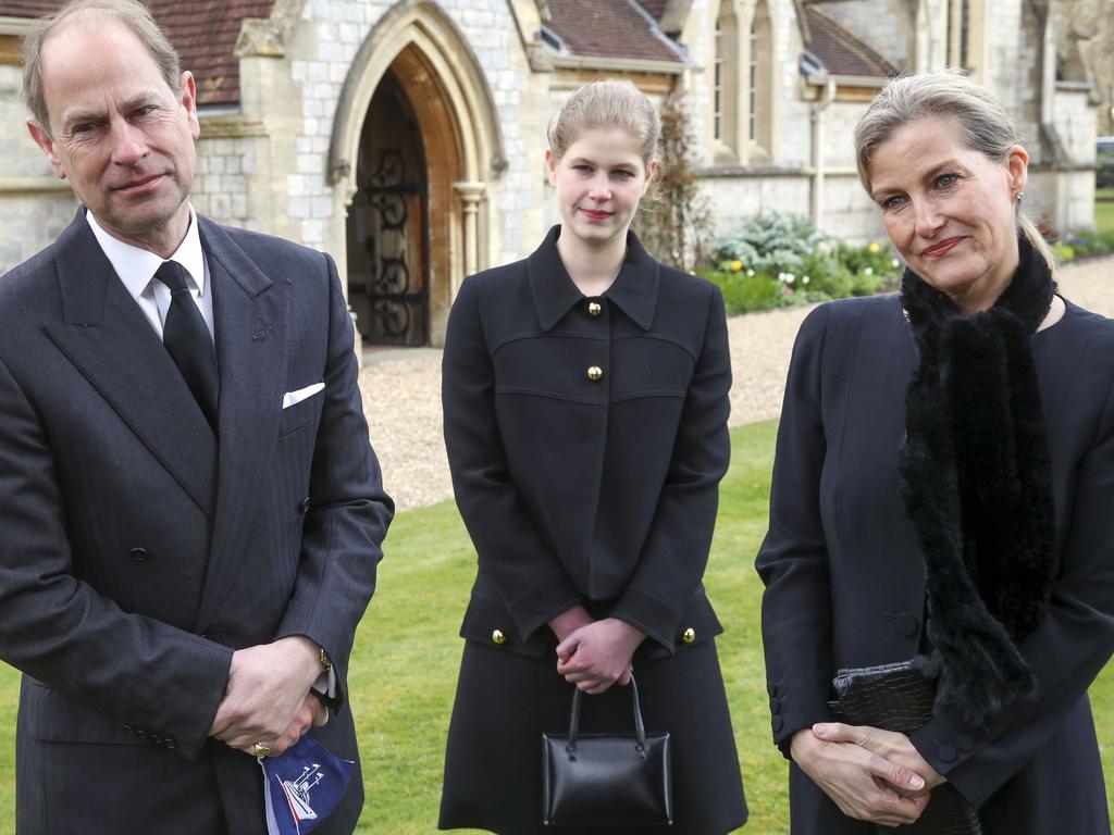 Prince Edward, Earl of Wessex, and Sophie, Countess of Wessex, with their daughter Lady Louise Windsor (centre) are expected to be among the mourners. Picture: Steve Parsons/WPA Pool/Getty Images