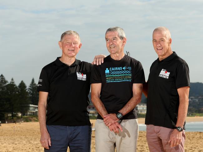 Graham Davis (left) with former NBN cameraman Terry Chigwidden (middle) and Kevin Andrews. Mr Davis and Mr Andrews helped Mr Chigwidden when he broke his neck on a training ride. (AAP Image/Annika Enderborg