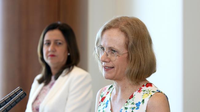 Dr Jeannette Young, Queensland's Chief Health Officer, with Premier Annastacia Palaszczuk. Picture: Steve Pohlner