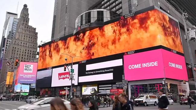 A video of flames then engulfs the text.