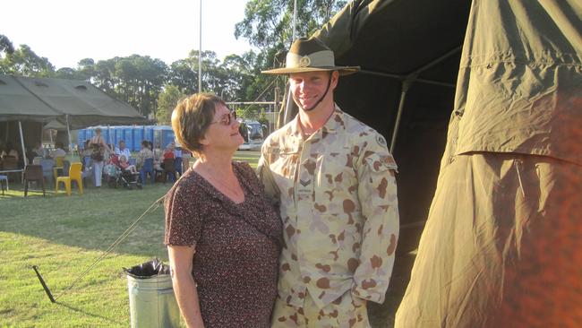 Daniel Keighran with his mother Judith at Enoggera Barracks after his leaving parade for Afghanistan in 2010.