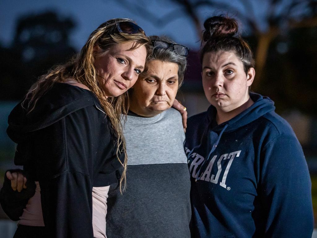 Crystal Nowland mother of deceased six year old girl Charlie, pictured with supportive friends Meegan Cox and Reannett Bini. Picture: Tom Huntley