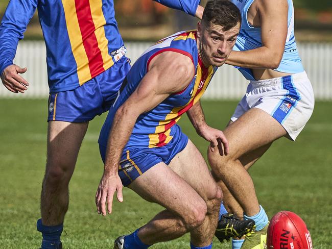 William Abbott gets out in-front in the match between Old Ignatians and Sacred Heart at Karen Rolton Oval in Adelaide, Saturday, July 17, 2021. Picture: MATT LOXTON