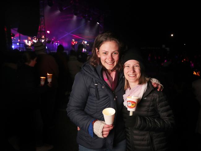 Narelle Crisp and Beccy Groves friends from Brisbane. Big Sing as part of Festival of Voices at Macquarie Point. Picture: Nikki Davis-Jones