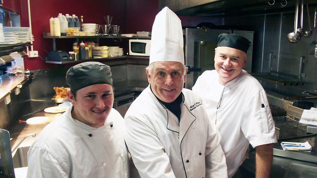 Coffee House chef Ashley King (centre) with apprentice chefs Adam Dahler and Dave Downer, taken in 2010.