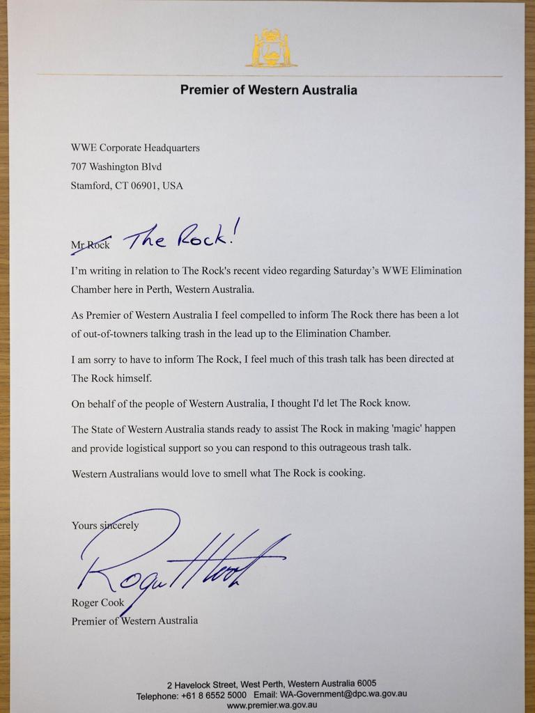 Western Australian Premier Roger Cook shared a message with Dwayne 