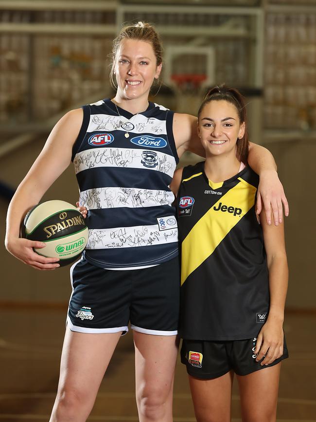 Monique Conti and teammate Sara Blicavs each have AFL links. Picture: Alex Coppel