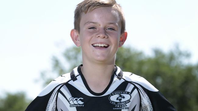 Lachlan Galvin from the under-9s Eaglevale St Andrews Rugby League team. Photographer: Adam Yip