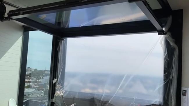 Isabel told NewsWire the window frame covered in plastic was about 2m by 1m. Picture: Reddit