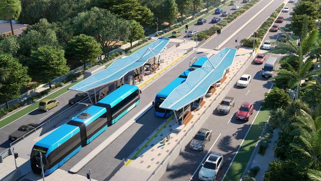 An artist's impression of bus rapid transit, which is one of the options presented in Sunshine Coast Council's Draft Options Analysis for a mass transit plan.