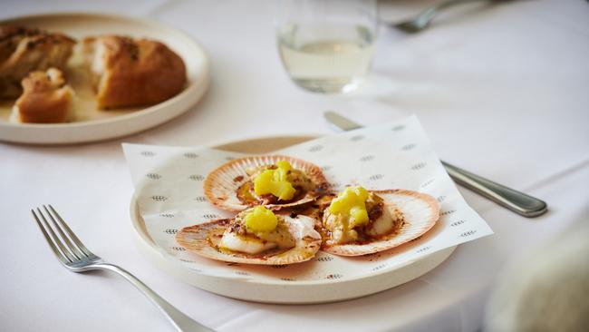 Hervey Bay scallops and corn chowder.