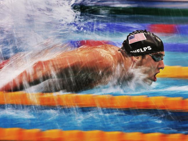 Michael Phelps powers along in his 200m butterfly semi at the Beijing Olympics in 2008.