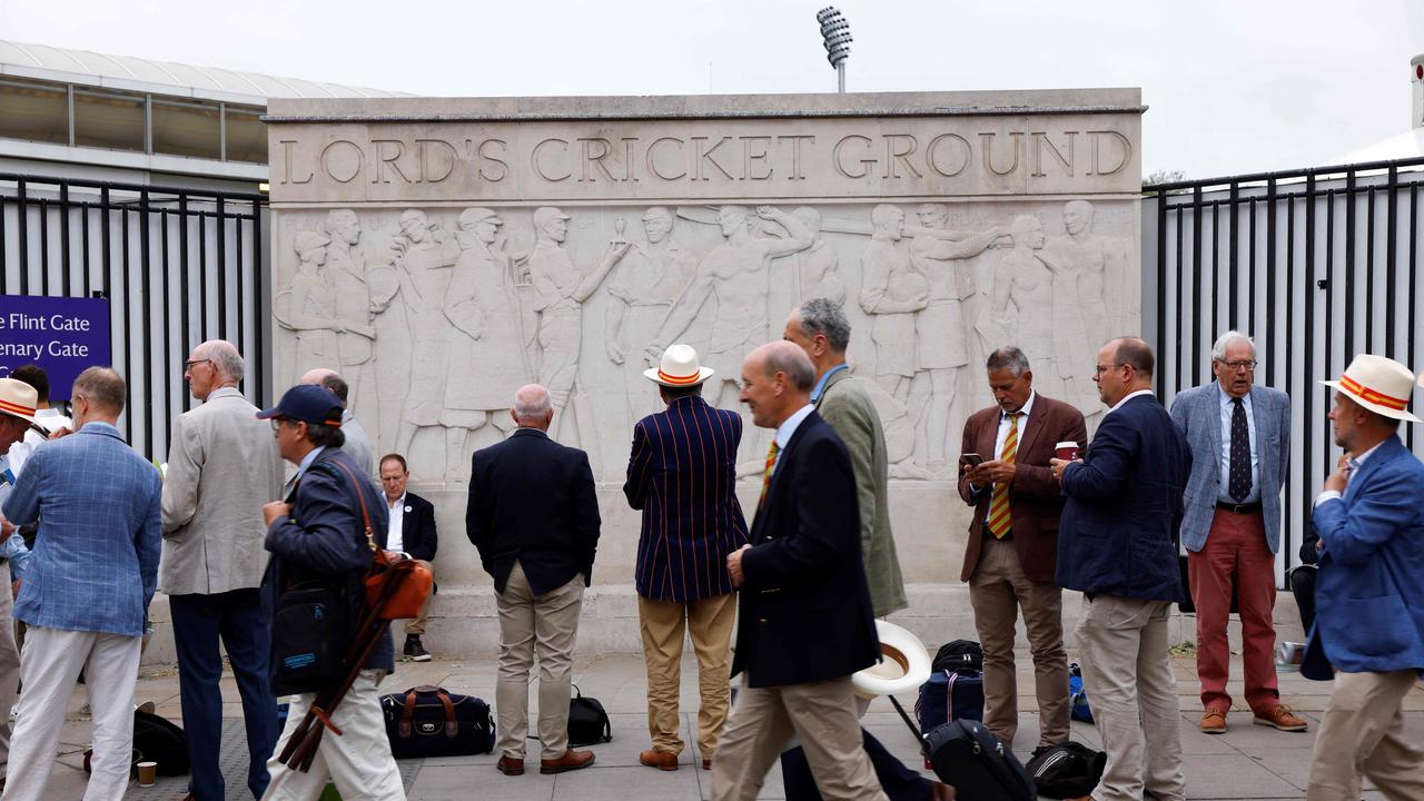 People queue outside Lord's cricket ground in London before the gates open on day one of the second Ashes Test. Picture: AFP