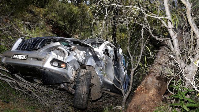 The car plunged down an embankment. Picture: Peter Lorimer.Picture by Peter Lorimer.