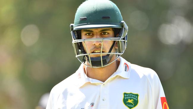 Randwick Petersham's Jason Sangha at the crease against Mosman in the second game of round 2 at Petersham Oval. Picture: AAP Image/Joel Carrett