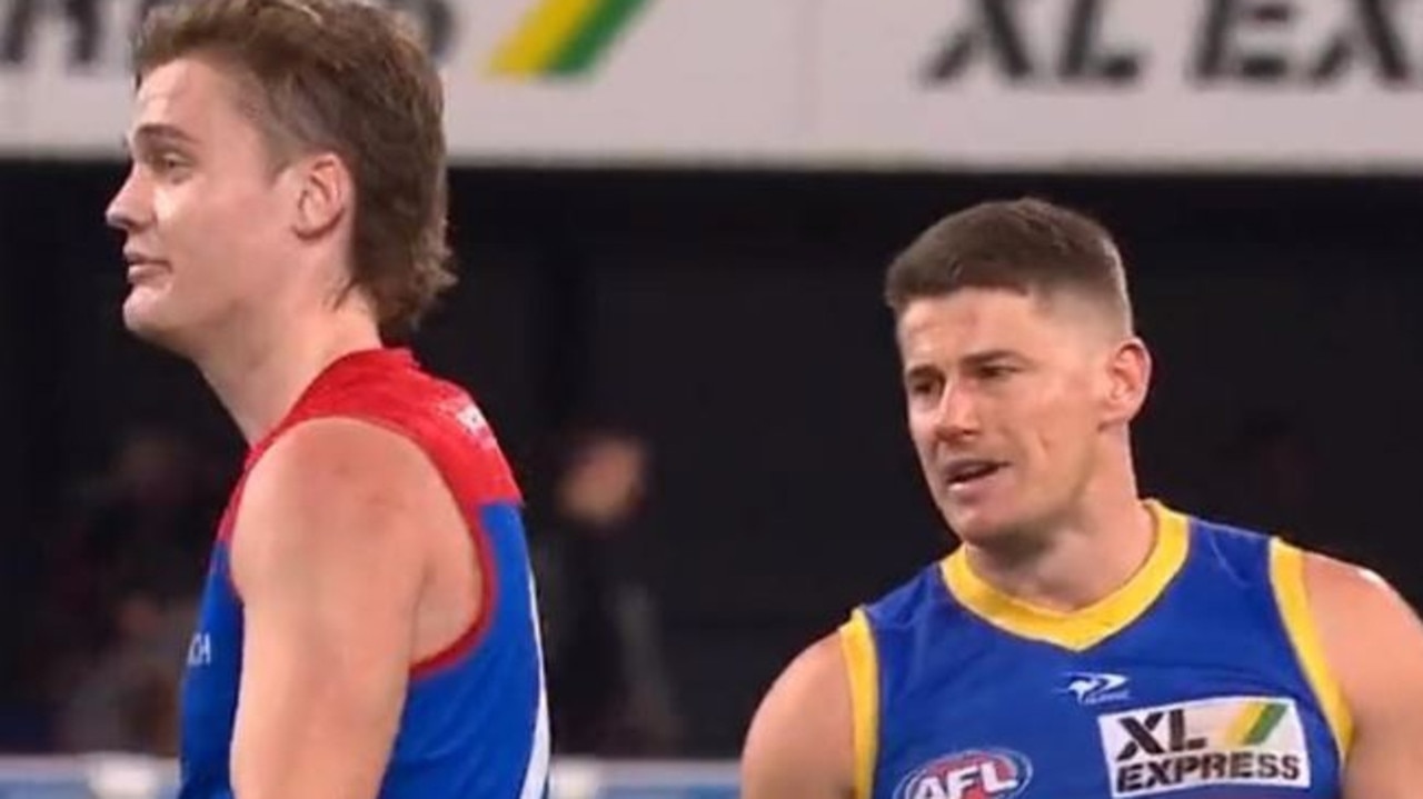 Harrison Petty seen upset after he was sledged by Lions Dayne Zorko says his sledge wasn’t unprovoked. Photo: Channel 7