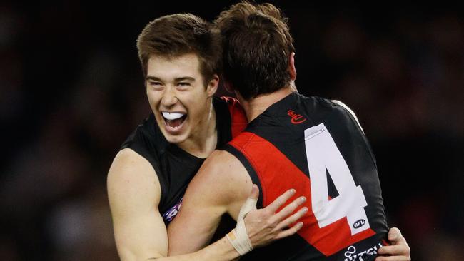 Zach Merrett and Jobe Watson. (Photo by Michael Dodge/Getty Images)