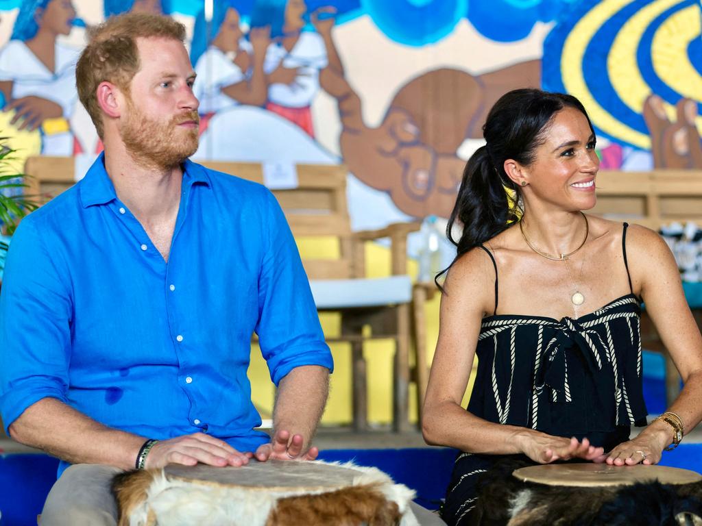 Meghan – seen here with Harry in Cartegna – won’t be joining him in NYC. Picture: Andres Castilla/Colombian Vice-Presidency/AFP