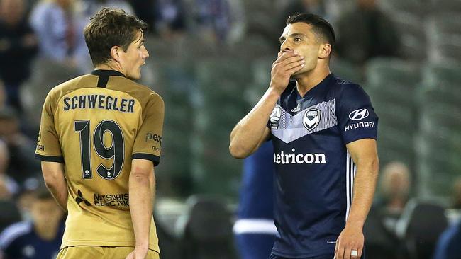 A dejected Andrew Nabbout during Melbourne Victory’s loss to Western Sydney Wanderers. Picture: AAP