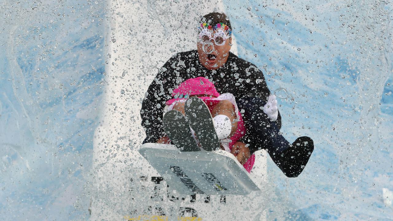 Hawthorn legend Shane Crawford makes a splash. Picture: Michael Klein