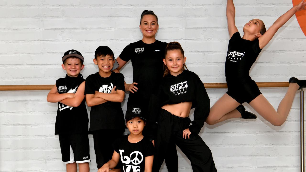 Sebastian Canning, 7, James Shi, 6 Joyes Shi, 6, Telissa Timpone, Natasha Canning, 9,and Ellamae Connolly, 10, from Step Up Dance. Picture: Evan Morgan