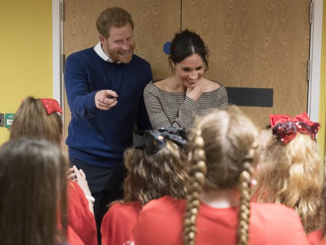 Britain’s Prince Harry and his fiancée Meghan Markle attend a street dance class during their visit to Star Hub community and leisure centre in the Tremorfa area of Cardiff, south Wales on January 18, 2018. Picture: Getty