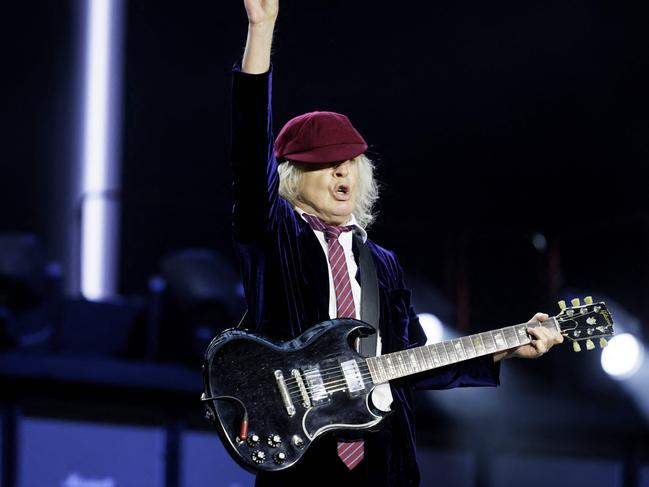 AC/DC's Angus Young  performs on stage as part of their "Power Up Tour" in the Johan Cruijff Arena in Amsterdam, on June 5, 2024. (Photo by Marcel Krijgsman / ANP / AFP) / Netherlands OUT