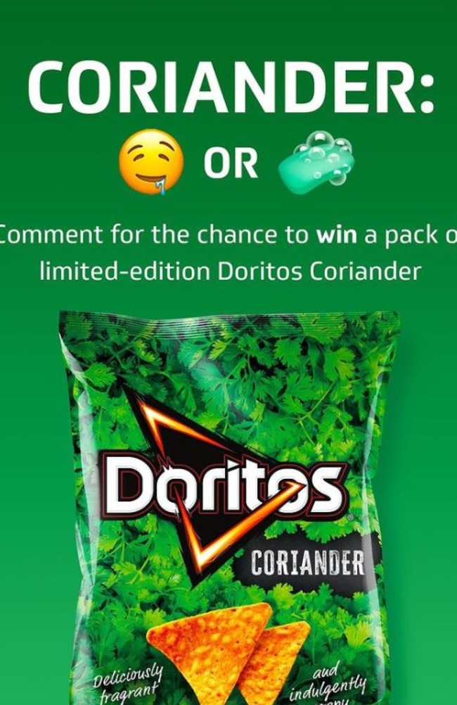 Doritos has taken a risk with the launch of its coriander flavour. Picture: Instagram/doritos_aus