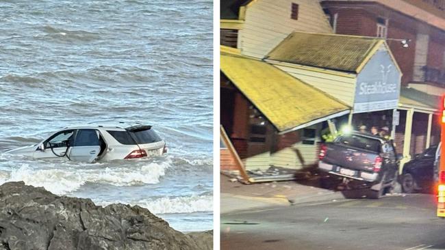 A car has gone into the ocean at Yorkeys Knob and a FWD has it a building in Mareeba.