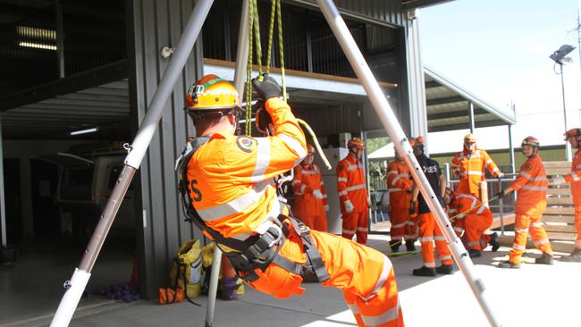 Training for nine SES members from Ballina, Casino, Coraki and Lismore who undertook Participate In A Rescue Operation at Lismore Unit on Sunday February 28, 2021. Photo: Alison Paterson