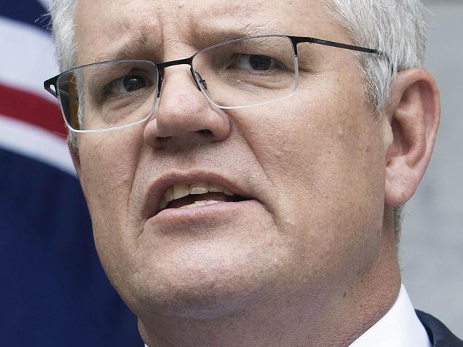 CANBERRA, AUSTRALIA-NCA NewsWire Photos OCTOBER 8 2020.The Prime Minister Scott Morrison with Senator Mathias Cormann during a press conference at Parliament House in Canberra. Picture: NCA NewsWire / Gary Ramage