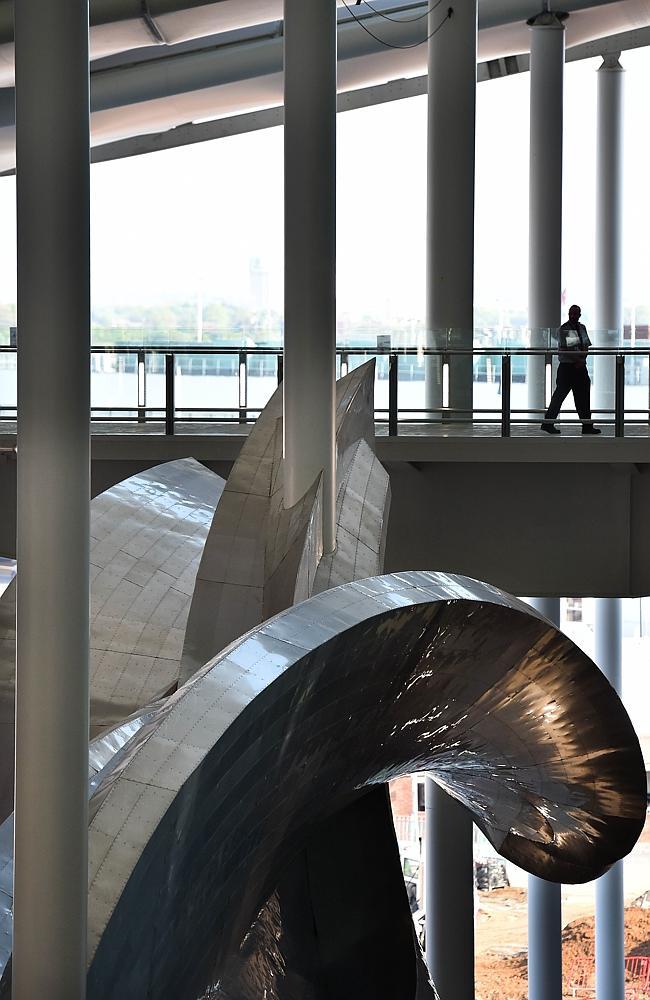 The view from above the huge installation artwork “Slipstream” in the new Terminal 2. Picture: AFP