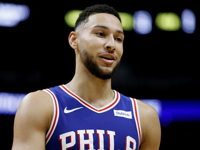 MIAMI, FLORIDA - APRIL 09:  Ben Simmons #25 of the Philadelphia 76ers looks on against the Miami Heat during the second half at American Airlines Arena on April 09, 2019 in Miami, Florida. NOTE TO USER: User expressly acknowledges and agrees that, by downloading and or using this photograph, User is consenting to the terms and conditions of the Getty Images License Agreement.  (Photo by Michael Reaves/Getty Images)