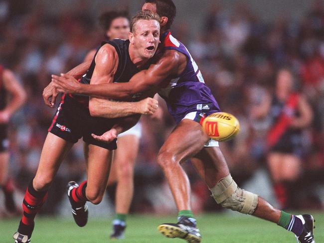 In happier times; John Barnes in his playing days with Essendon. Picture: Jackson Flindell