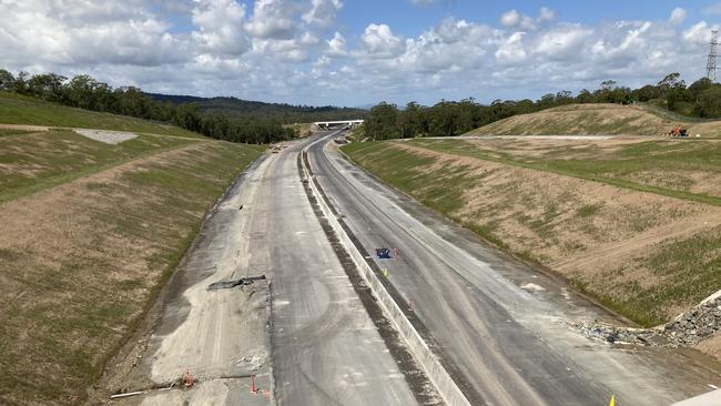 Work on the Gympie Bypass looking south from the Flood Rd interchange bridge.