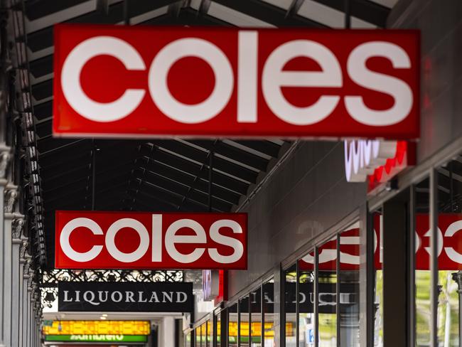 MELBOURNE, AUSTRALIA - NewsWire Photos October 15, 2021:  Signage for Coles is seen in Richmond, Melbourne, Victoria. Picture: NCA NewsWire / Daniel Pockett