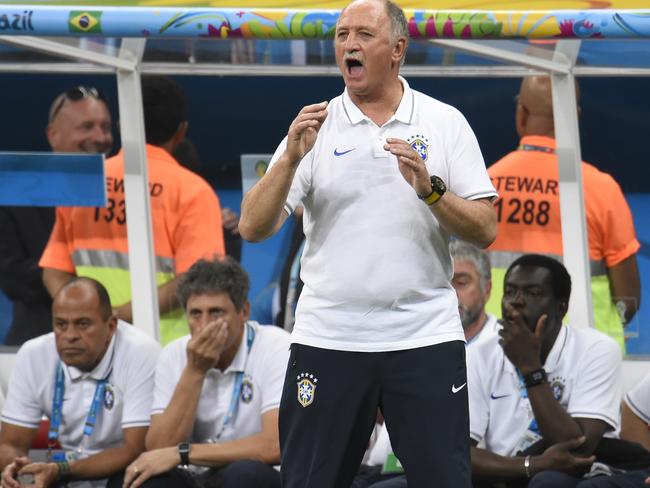 Brazil's coach Luiz Felipe Scolari reacts during the third place play-off football match between Brazil and Netherlands during the 2014 FIFA World Cup at the National Stadium in Brasilia on July 12, 2014. AFP PHOTO / FABRICE COFFRINI