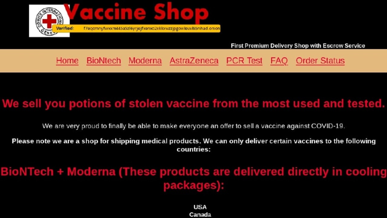 One of the screenshots obtained by Coinfirm proudly lists its "stolen vaccines" for sale to a number of countries. Source: Coinfirm