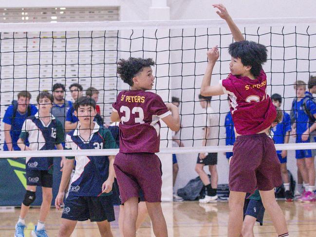 St Peters V Craigsleigh in the Australian Volleyball Schools Cup is being played at the Gold Coast Sports and Leisure Centre in Carrara. Picture: Glenn Campbell