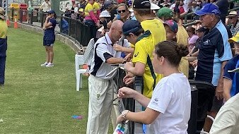 Chris Lynn signs autographs at Oakes Park in Lismore on Saturday. Picture: Sarah Buckley