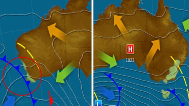 A cold front is expected to sweep across multiple states this week, bringing cold winds and rain, with the country’s southern states set to be impacted the most. Picture: Weatherzone