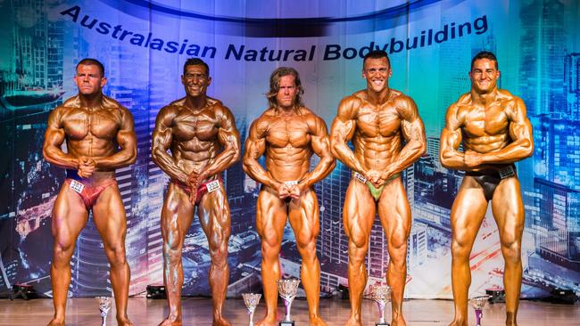 Francis Cullimore (second from left) at the Australasian Natural Bodybuilding competition. Picture: Ross Brownsdon